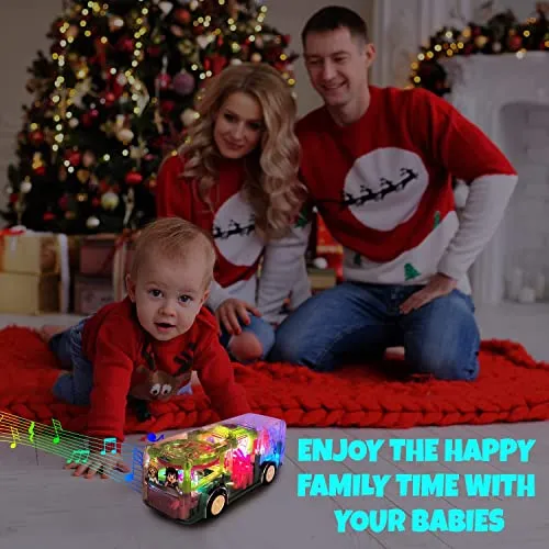 India Toy Concept Transparent Car Toy with Colorful Light and Charming Music Car with Colorful Moving Gears, Music Toy for Boys Girls Kids, Great Birthday Gift (Concept Bus)