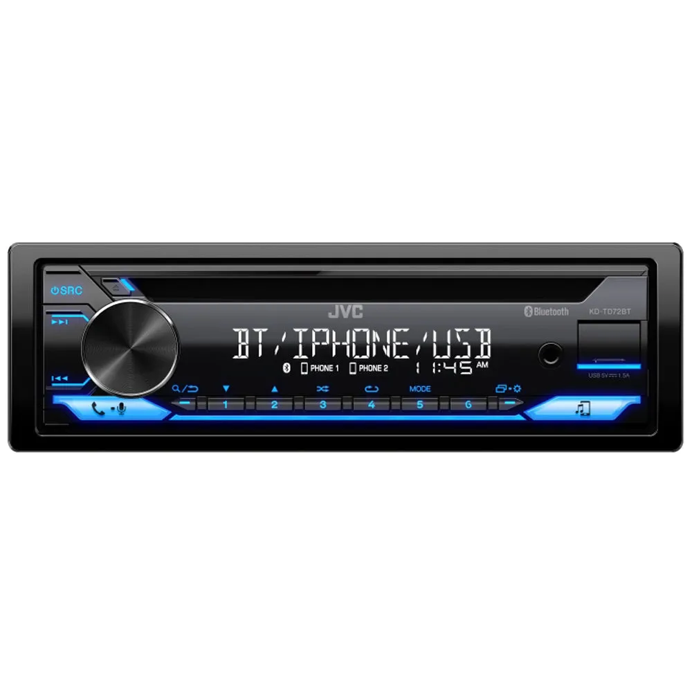 JVC Single DIN CD Receiver With USB And Built-In 5-Phone Bluetooth KD-TD72BT