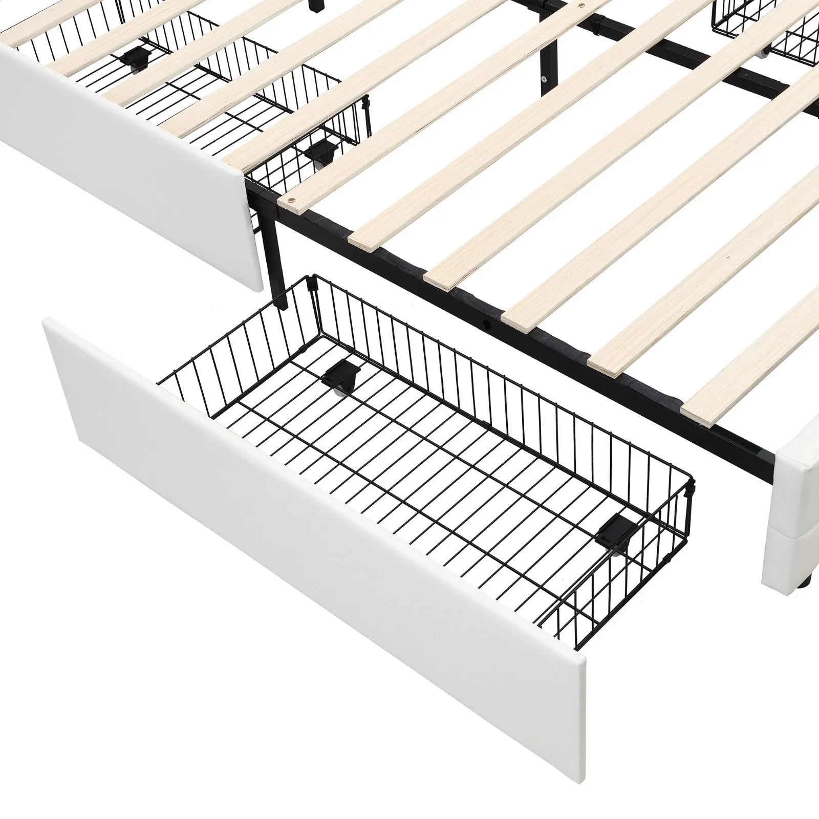 LED Bed Frame - Queen Size Upholstered Platform Bed with LED Lights and USB Charging, Storage Bed with 4 Drawers, White