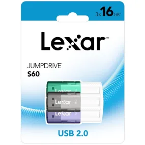 Lexar JumpDrive S60 USB 2.0 Flash Drive 16GB - 3 Pack
