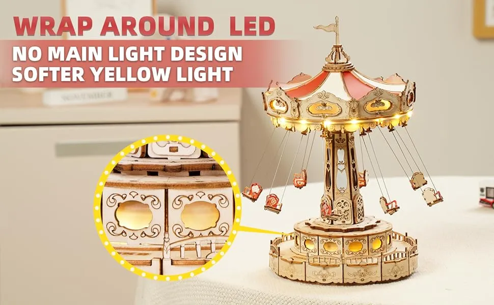 Music Box 3D Wooden Puzzle Kit for Kids & Adults – Swing Ride