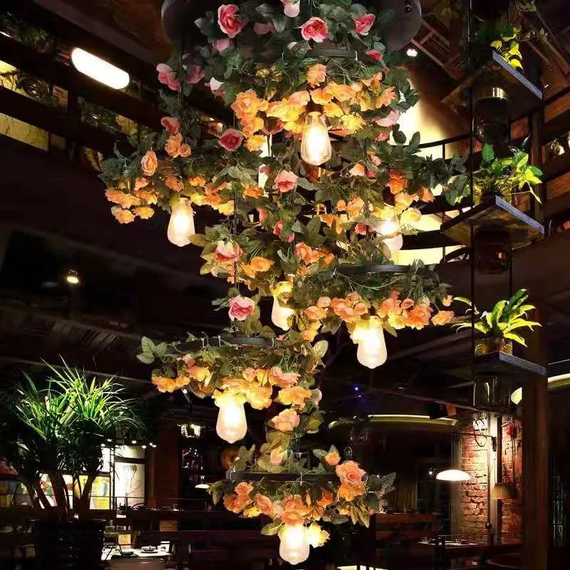 Music Restaurant Bar Atmosphere Flower Chandelier Bar Front Green Plant Wheel Pendant Light Shop Art Personality Light
