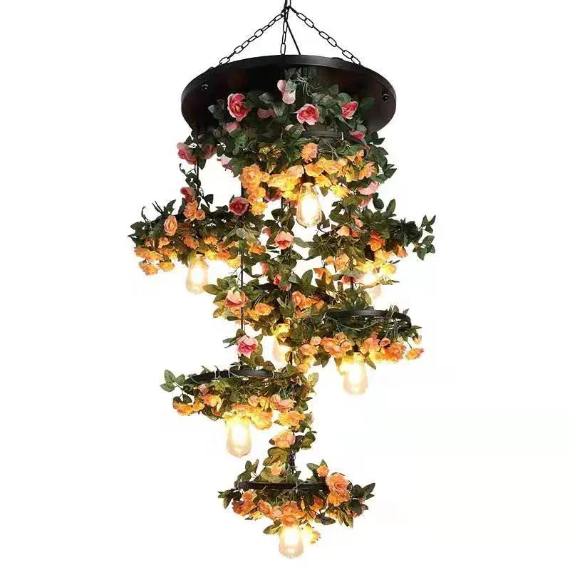 Music Restaurant Bar Atmosphere Flower Chandelier Bar Front Green Plant Wheel Pendant Light Shop Art Personality Light