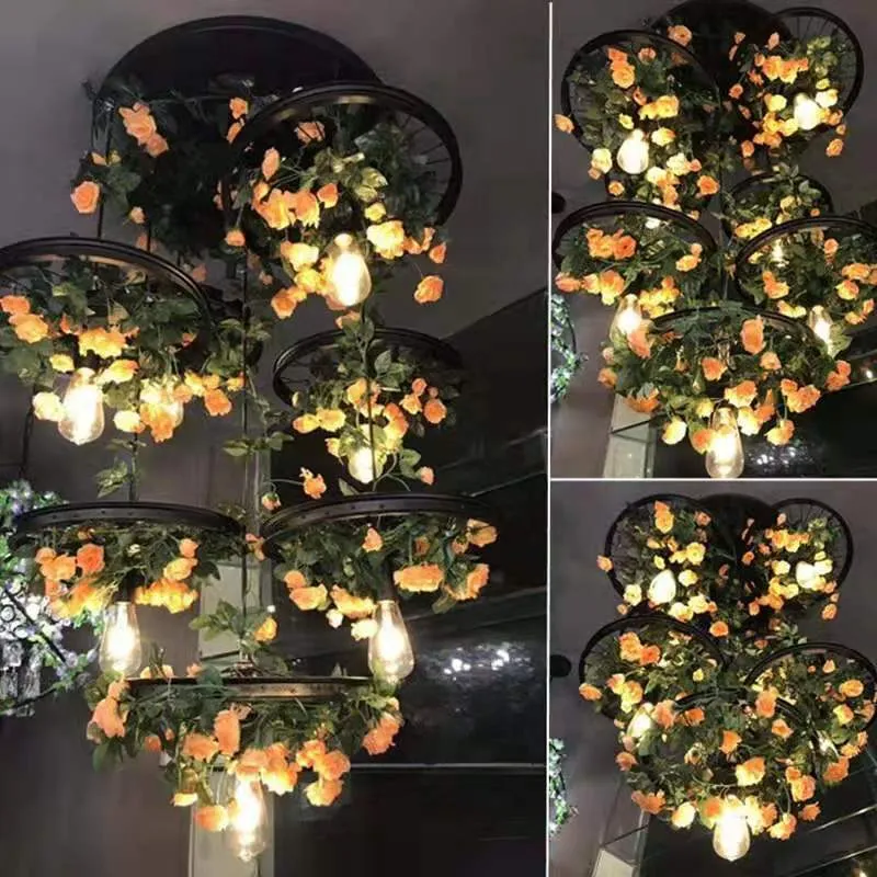Music Restaurant Bar Atmosphere Flower Chandelier Bar Front Green Plant Wheel Pendant Light Shop Art Personality Light