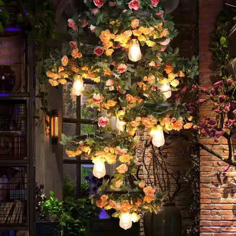 Music Restaurant Bar Atmosphere Flower Chandelier Bar Front Green Plant Wheel Pendant Light Shop Art Personality Light