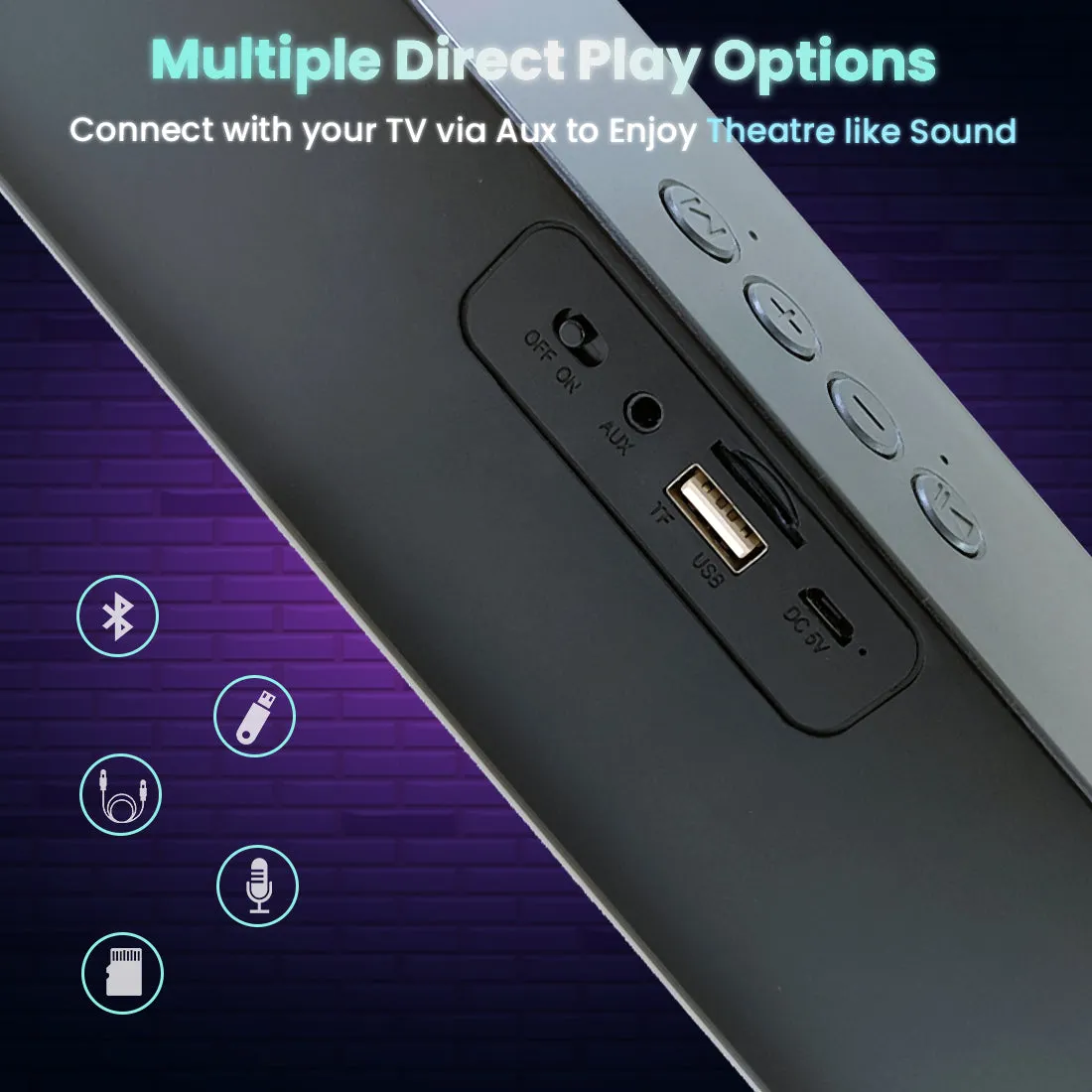 pTron Musicbot Evo with 10Hrs Playtime, Punchy Bass & Aux Port 10 W Bluetooth Soundbar  (Black)