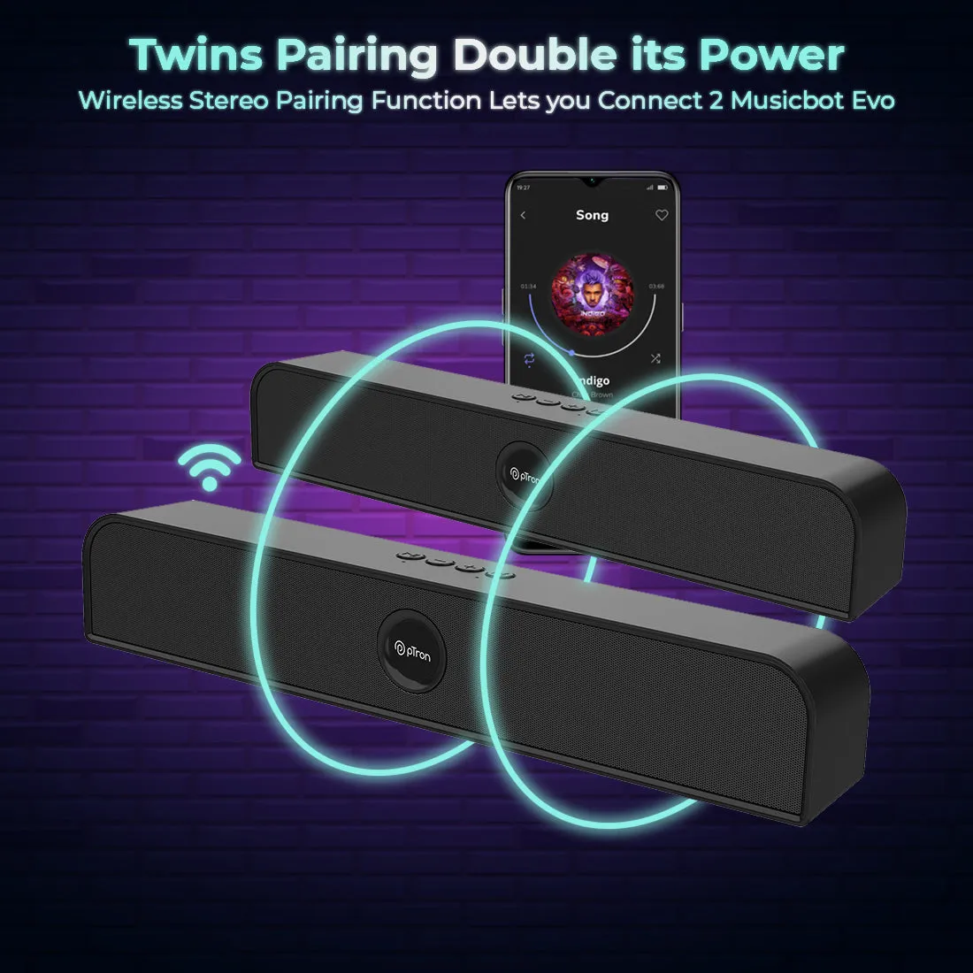 pTron Musicbot Evo with 10Hrs Playtime, Punchy Bass & Aux Port 10 W Bluetooth Soundbar  (Black)