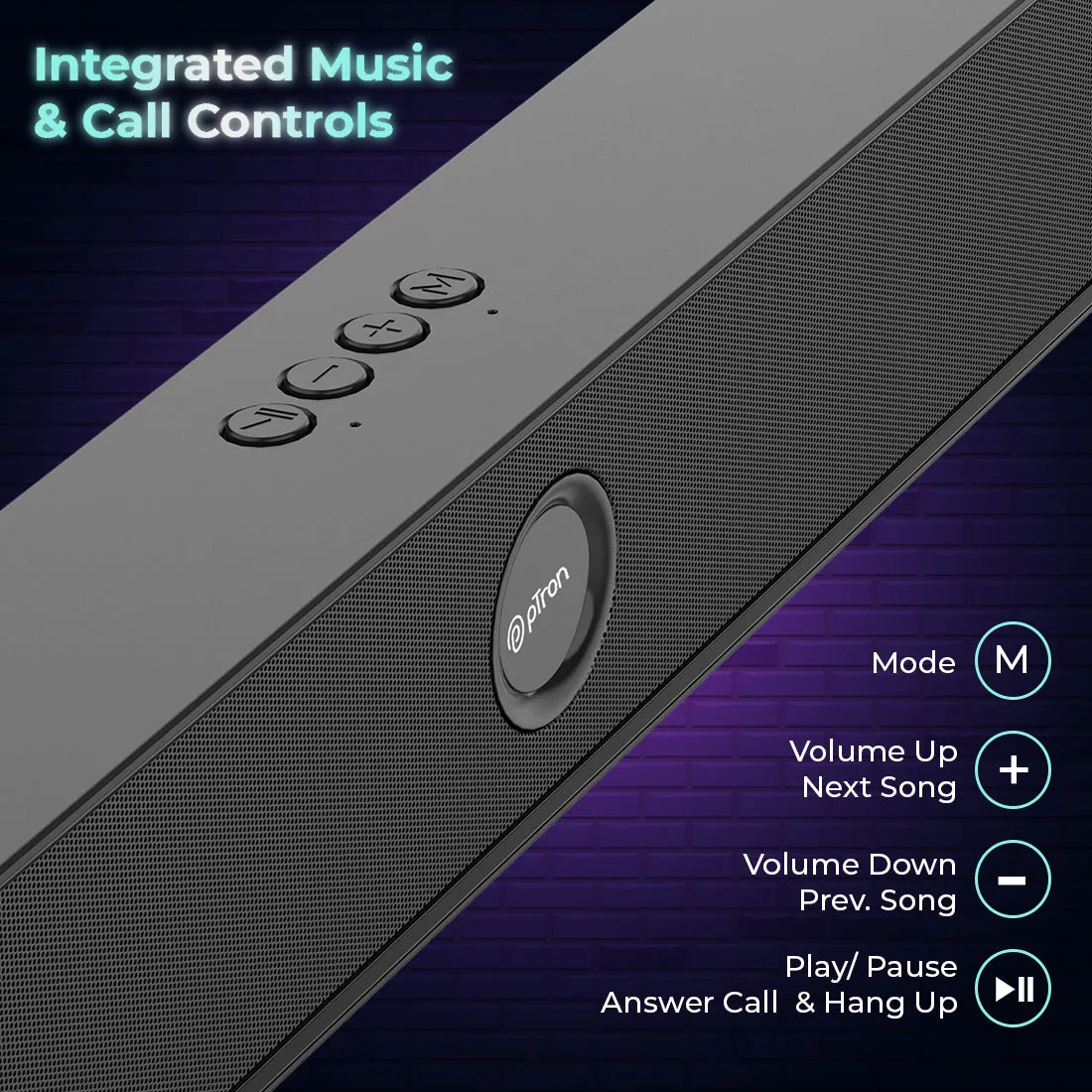 pTron Musicbot Evo with 10Hrs Playtime, Punchy Bass & Aux Port 10 W Bluetooth Soundbar  (Black)
