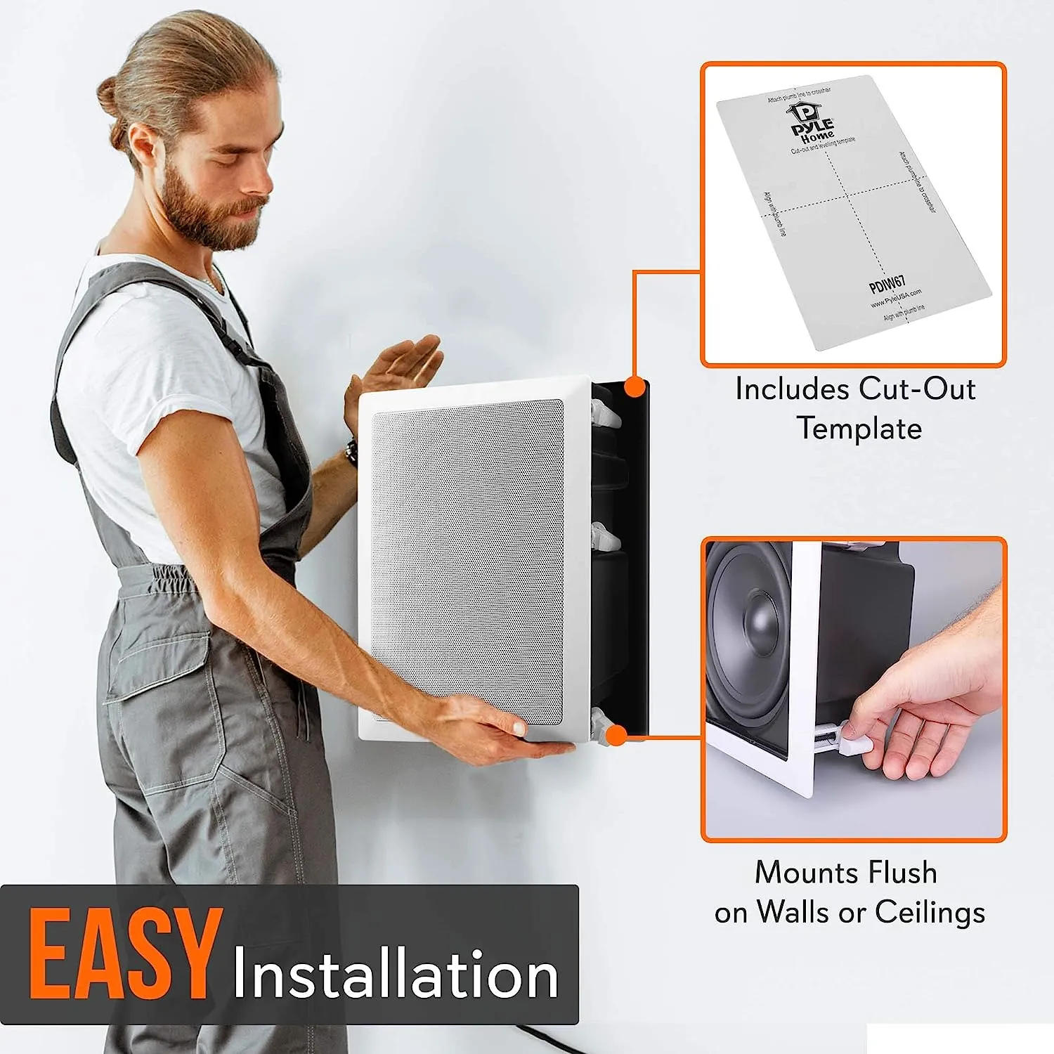 Pyle In-Wall / In-Ceiling Dual 6.5'' Enclosed Speaker Systems, 2-Way Flush Mount Stereo Speakers (Pair)