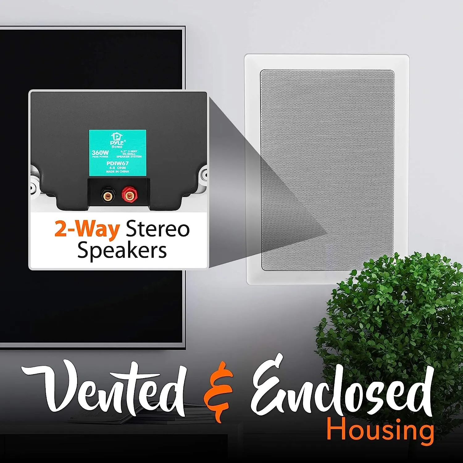 Pyle In-Wall / In-Ceiling Dual 6.5'' Enclosed Speaker Systems, 2-Way Flush Mount Stereo Speakers (Pair)