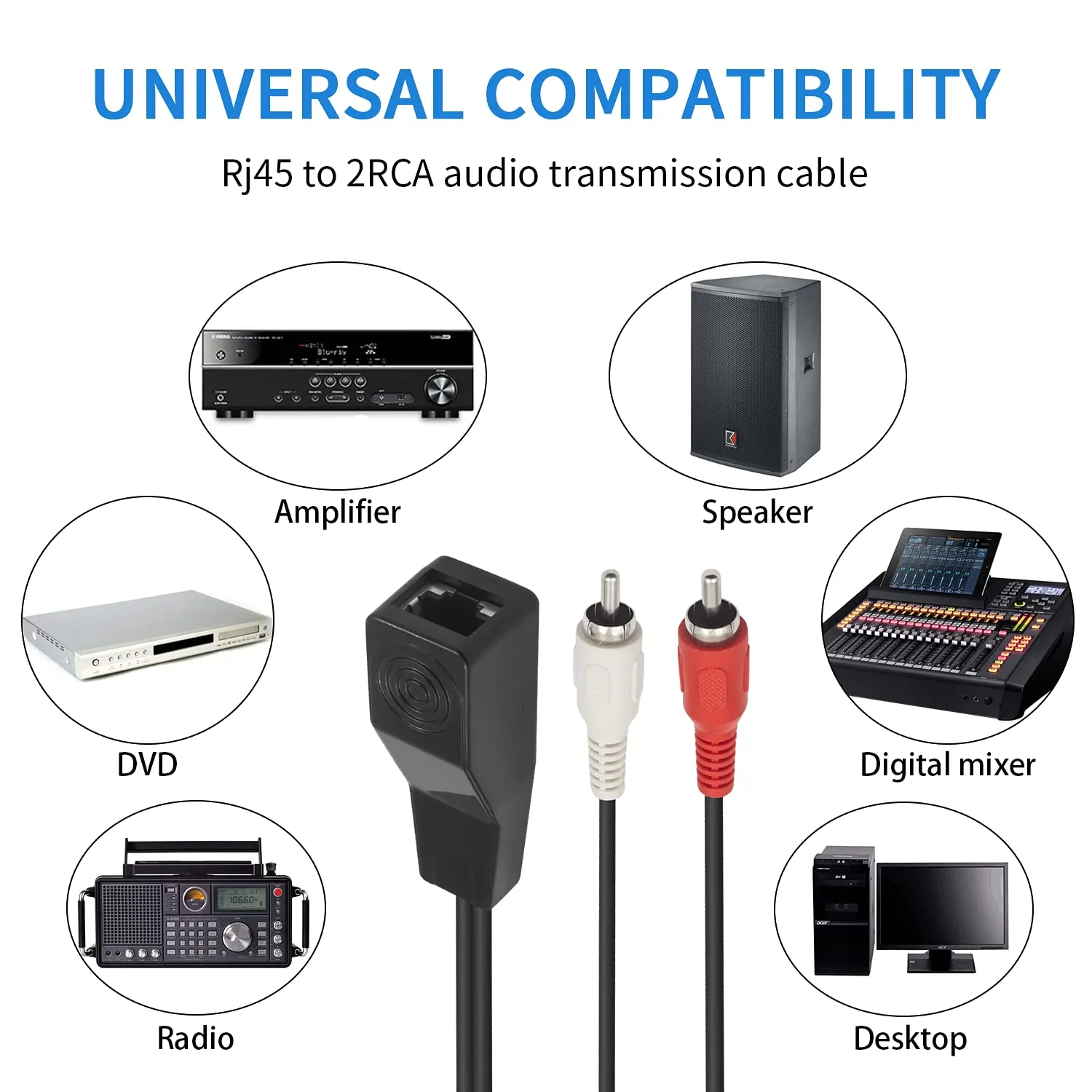 Rj45 To 2Rca Dc 3.5Mm Stereo Audio Extender Q-Rj2