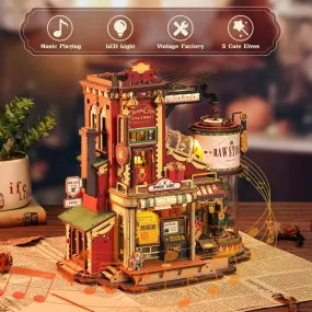 ROBOTIME 3D Puzzle | Wooden Gift Factory Model Kit | DIY Retro Toy with Music & Lights