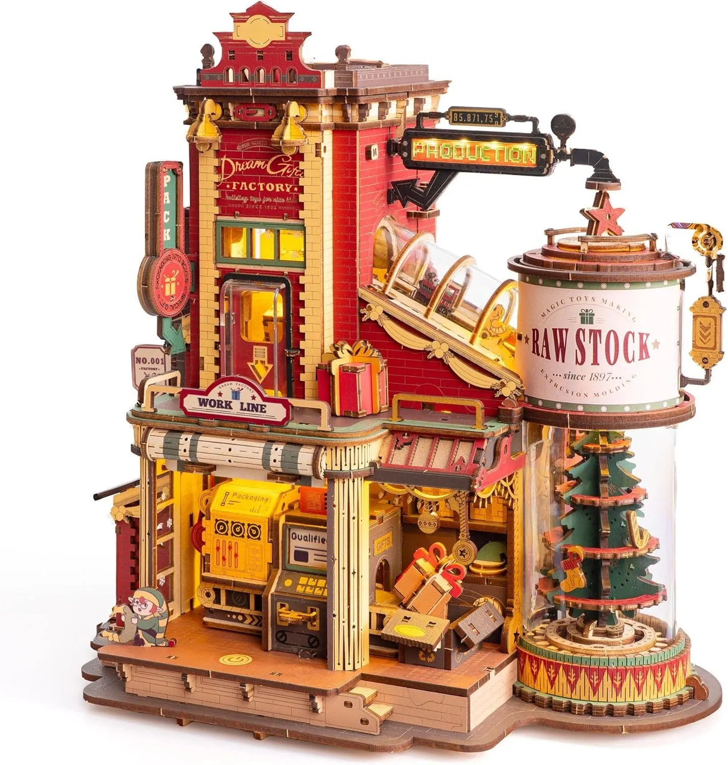 ROBOTIME 3D Puzzle | Wooden Gift Factory Model Kit | DIY Retro Toy with Music & Lights