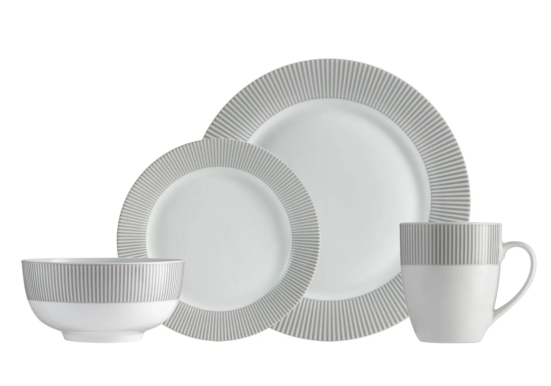 Safdie & Co. Dinnerset 16PC Round Rim Grey Line