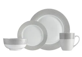 Safdie & Co. Dinnerset 16PC Round Rim Grey Line