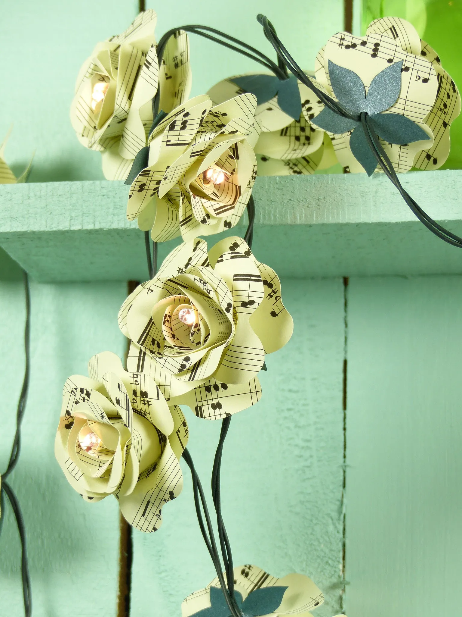 Sheet music ivory Paper Rose fairy lights
