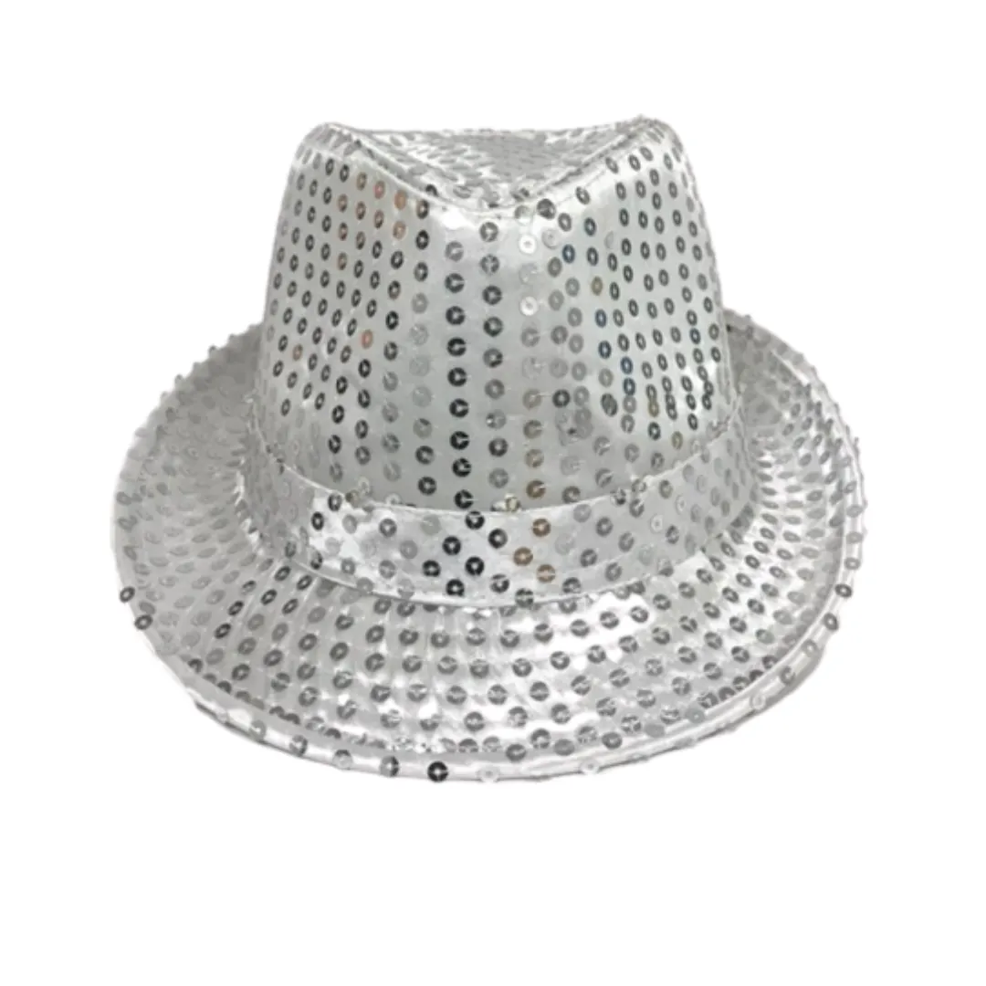 Silver LED Fedora with 14 White Lights (Each)