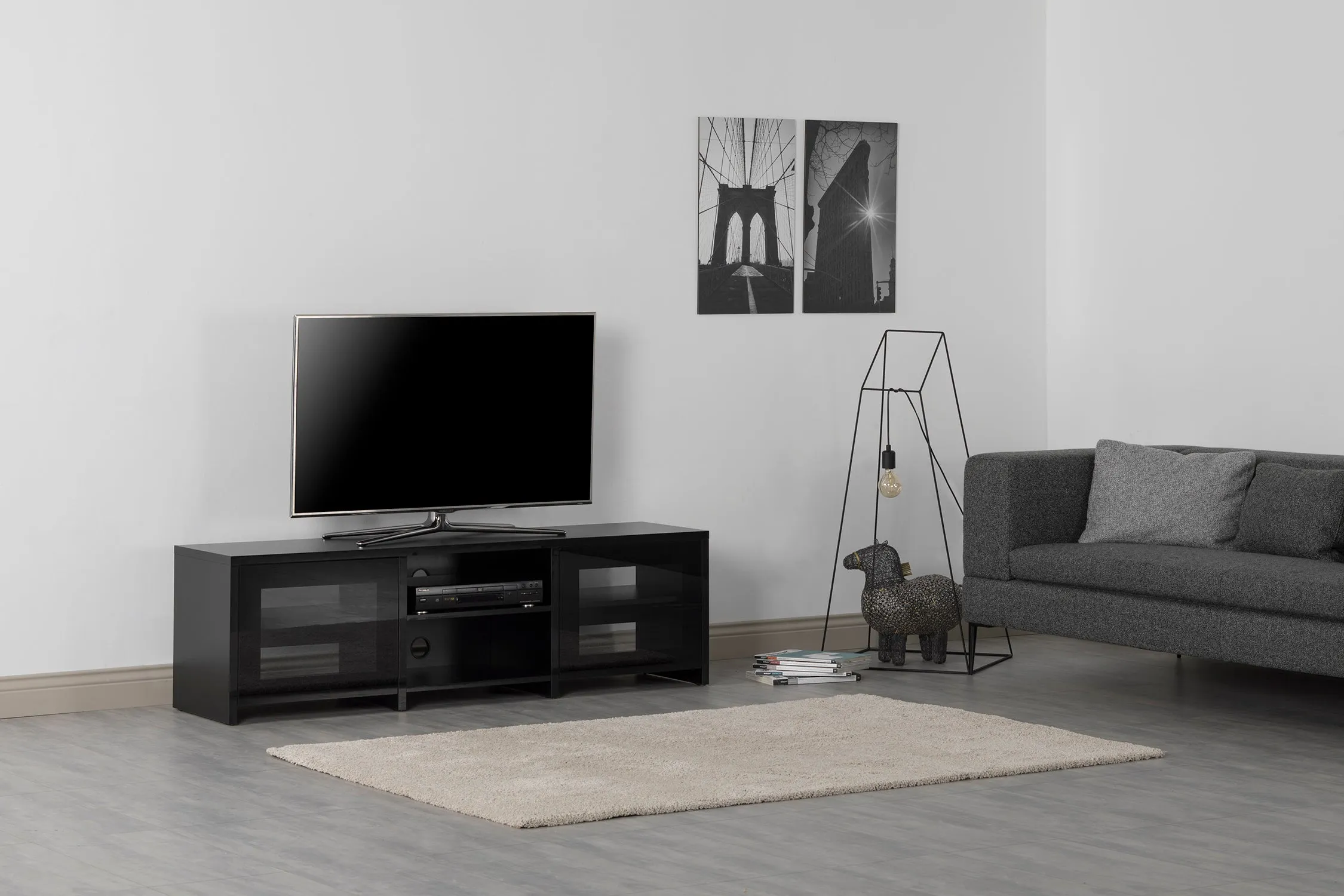 Sonorous LB-1620 Modern Wood and Glass TV Stand for TVs up to 75"-Black