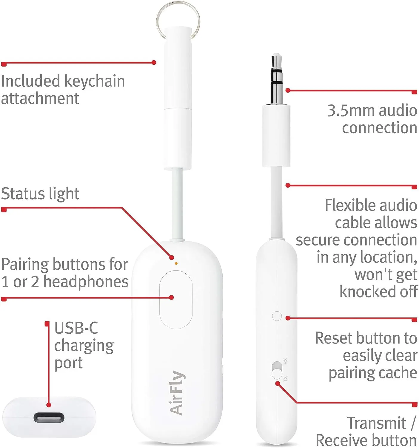 Twelve South AirFly Pro Bluetooth Wireless Audio Transmitter/ Receiver for up to 2 AirPods /Wireless Headphones