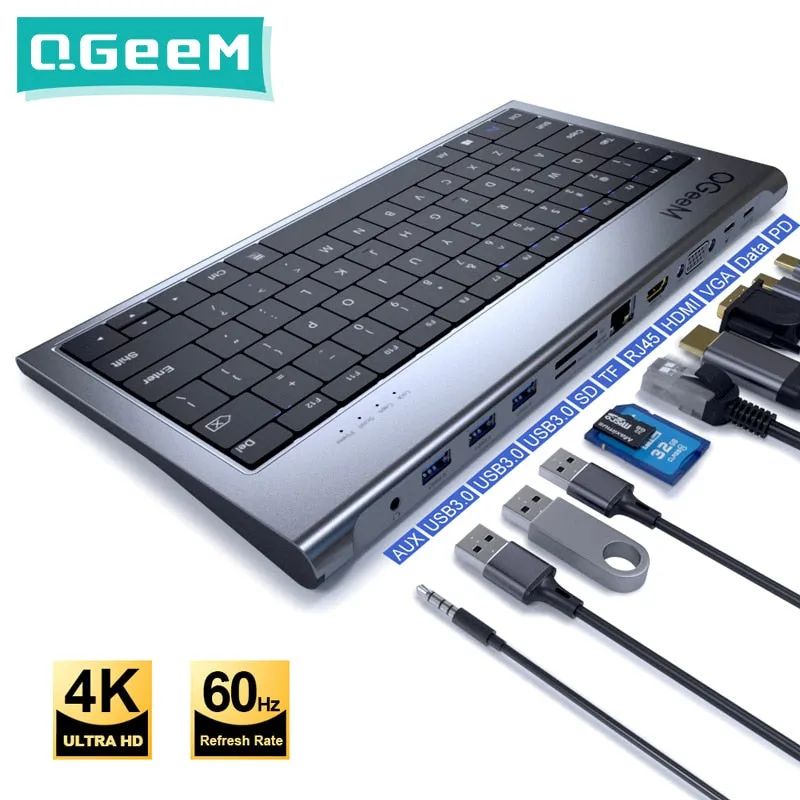 USB C Hub for Macbook Pro Triple Display Type C Hub to Dual 4K HDMI & DP Micro SD Card Readers RJ45 Aux PD USB Hub Adapter