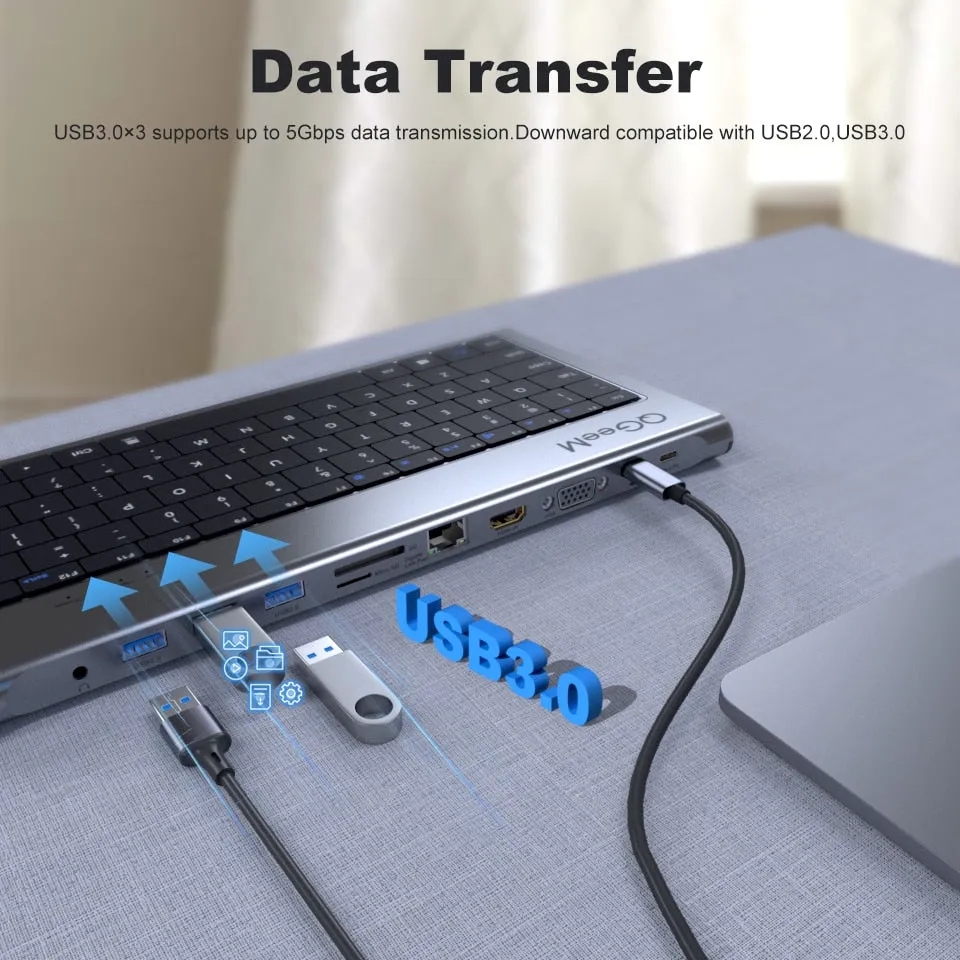USB C Hub for Macbook Pro Triple Display Type C Hub to Dual 4K HDMI & DP Micro SD Card Readers RJ45 Aux PD USB Hub Adapter
