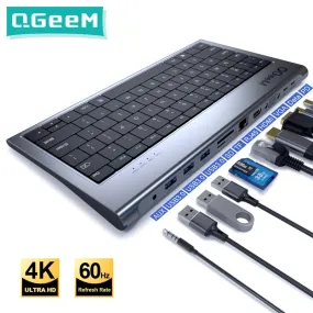 USB C Hub for Macbook Pro Triple Display Type C Hub to Dual 4K HDMI & DP Micro SD Card Readers RJ45 Aux PD USB Hub Adapter