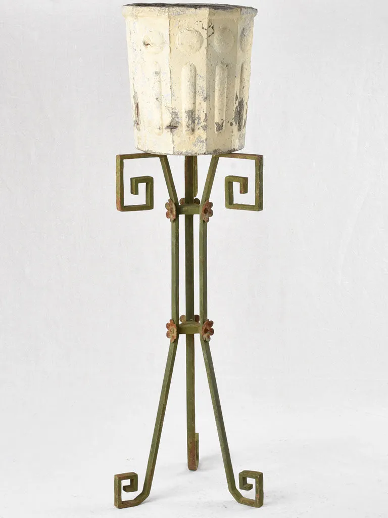 Vintage iron plant stand with green patina 35½"