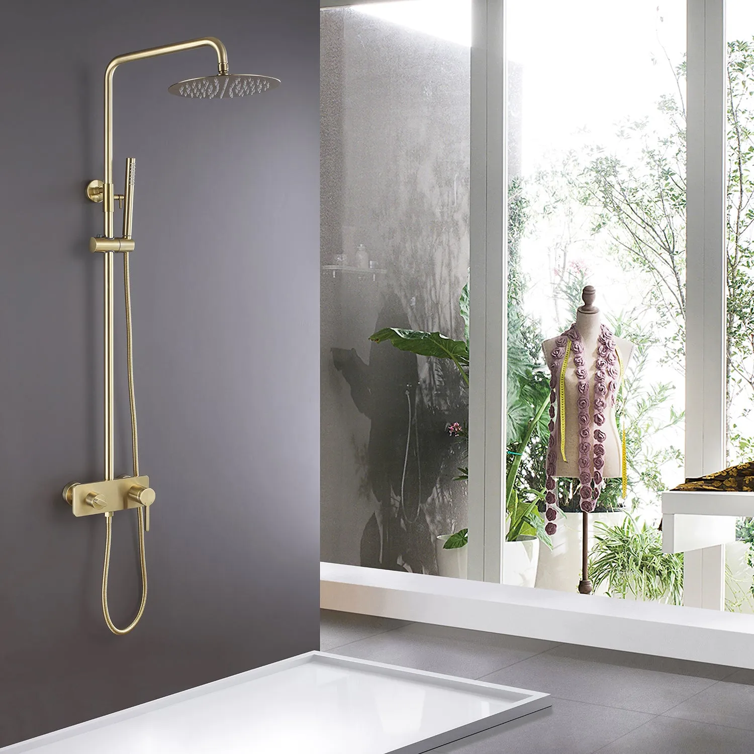 Wall Mount 3-Function Complete Shower System with Rough-In Valve RB1039