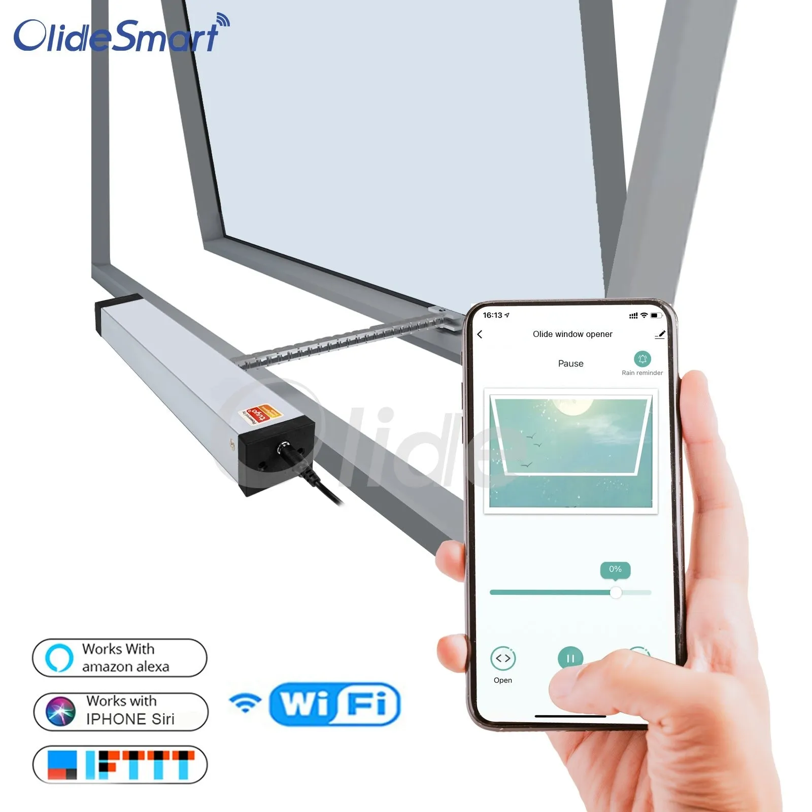 WiFi Smart Adjustable Stroke Electric Window Opener with Thermohygrometer, Phone App Control and Alexa Workable