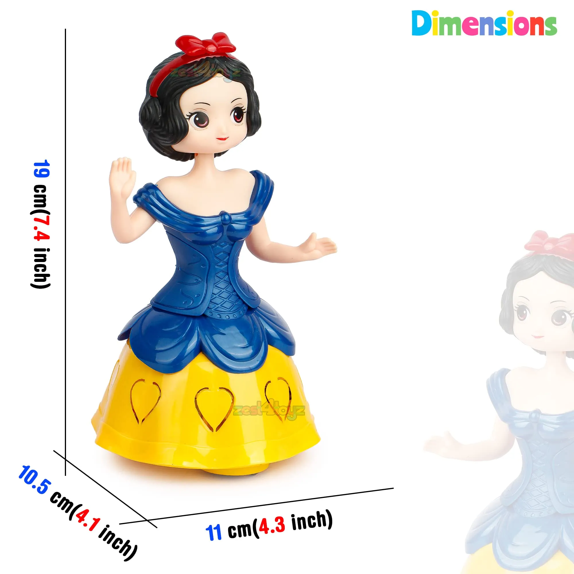 Zest 4 Toyz Musical Toys for Kids Princess Dancing Doll 360 Degree Rotating Light & Sound Toy Bump and Go Action for 1 Year Old Baby Boys & Girls - Random Colors (Pack of 1)