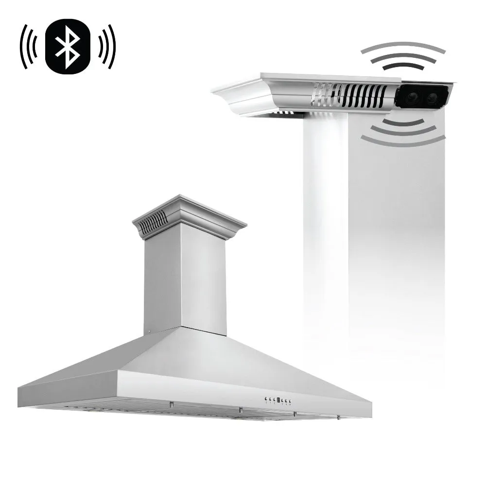 ZLINE Ducted Vent Wall Mount Range Hood in Stainless Steel with Built-in CrownSound Bluetooth Speakers (KL3CRN-BT)