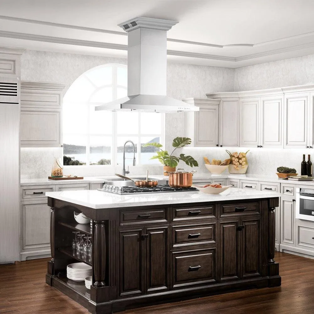 ZLINE Island Mount Range Hood in Stainless Steel with Built-in CrownSound Bluetooth Speakers (GL2iCRN-BT)