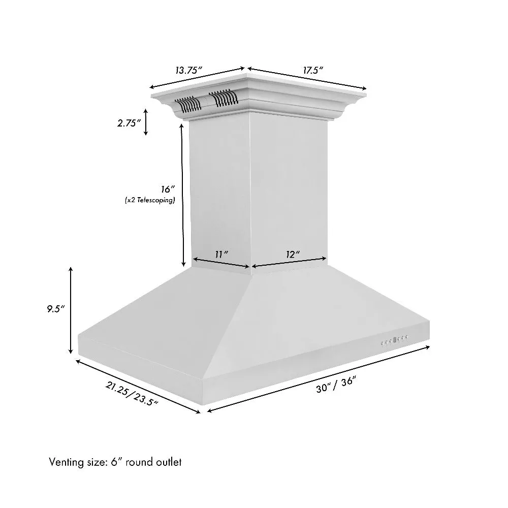 ZLINE Island Mount Range Hood in Stainless Steel with Built-in CrownSound Bluetooth Speakers (KL3iCRN-BT)