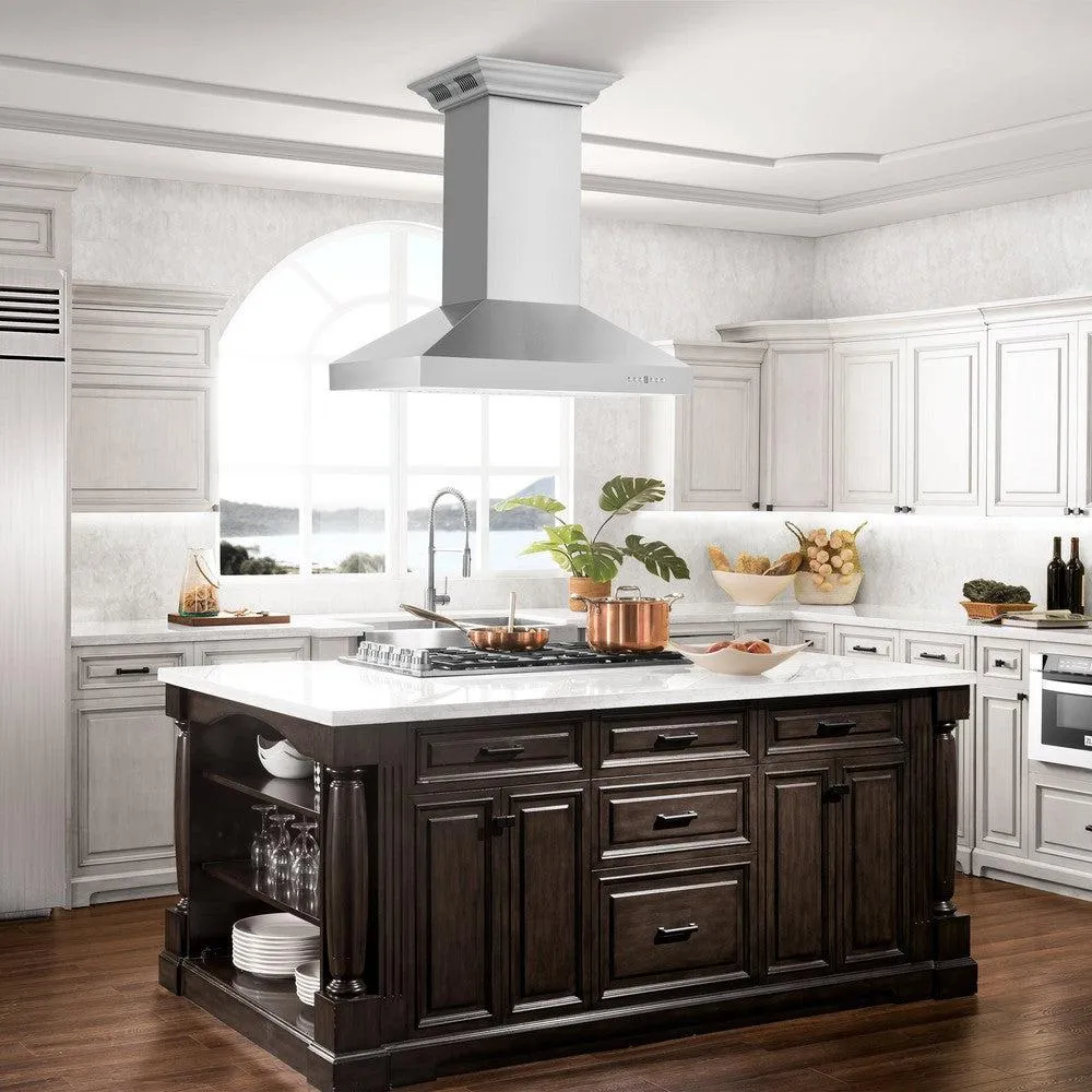 ZLINE Island Mount Range Hood in Stainless Steel with Built-in CrownSound Bluetooth Speakers (KL3iCRN-BT)
