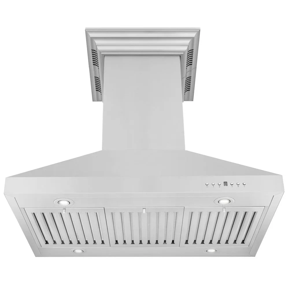 ZLINE Island Mount Range Hood in Stainless Steel with Built-in CrownSound Bluetooth Speakers (KL3iCRN-BT)