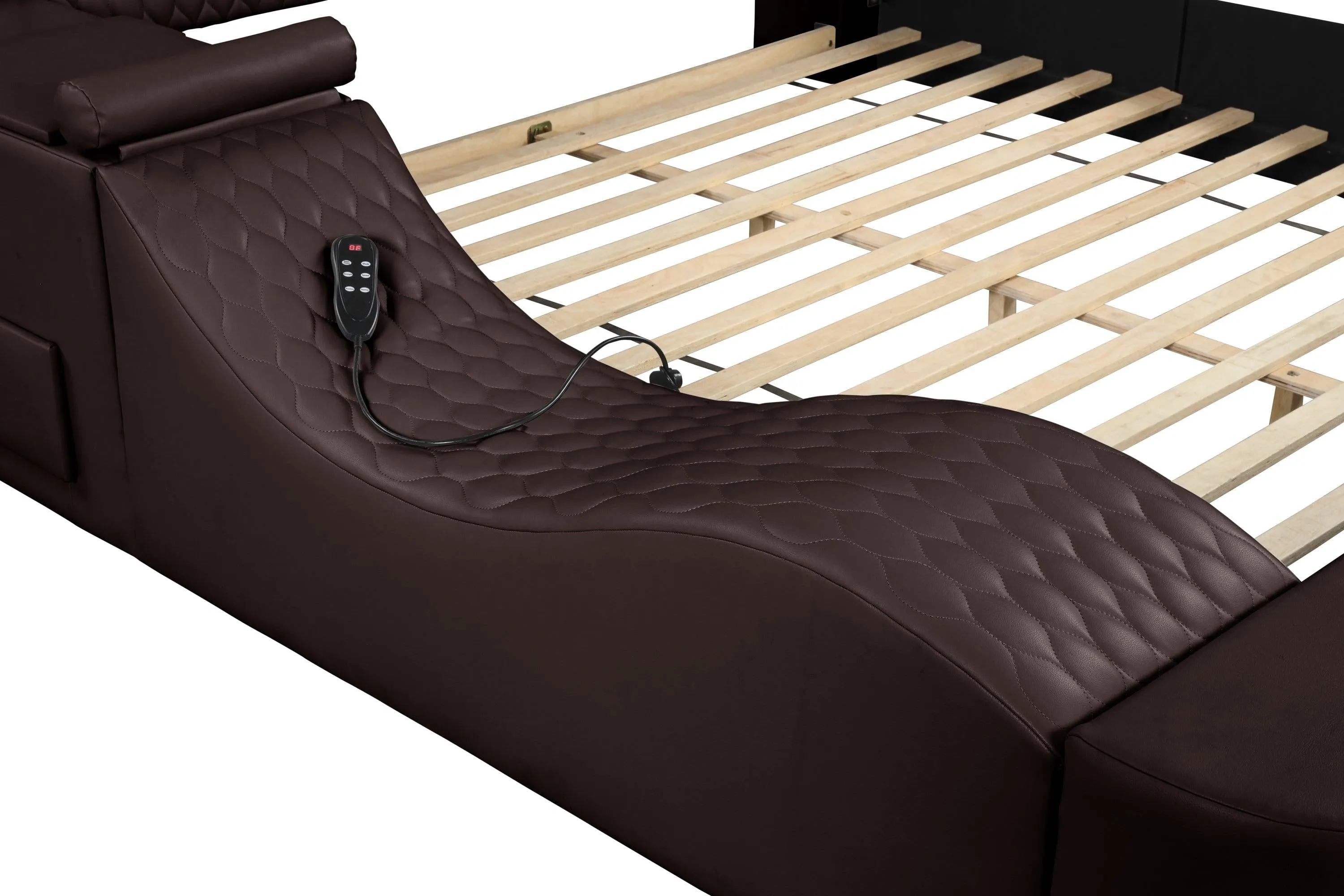 Zoya Smart Multifunctional Queen Size Bed Made with Wood in Brown